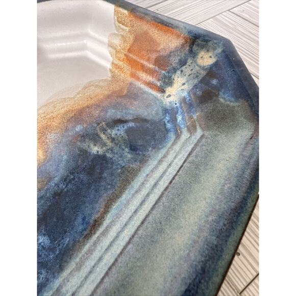 Studio Art Pottery Platter Serving Plate 16x10.5” Blue Brown White Waves “Marty” - Picture 9 of 9